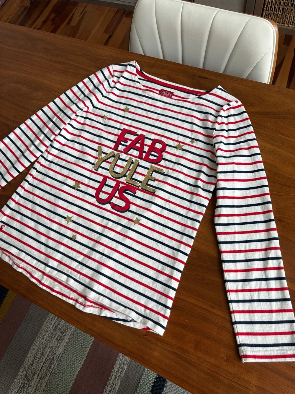 Joules Harbor Tee “Fab Yule Us” Striped Top | Size US 10 🇺🇸 - Picture 4 of 8